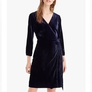 J crew Drapey velvet wrap dress, navy twilight